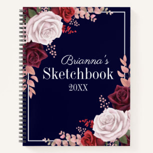 Roses Your Name Navy Blue Sketchbook Notizblock