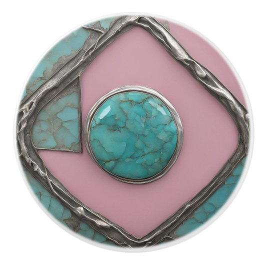 Rosestone Turquoise Core and Sculpted Silver Keramikknauf (Vorderseite)