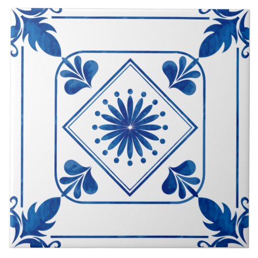 Rosette (Classic Blue) Keramik Tile Fliese (Vorderseite)