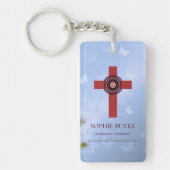 Rosette Cross Blue Schmetterlinge Pet Memorial Ged Schlüsselanhänger (Vorderseite)