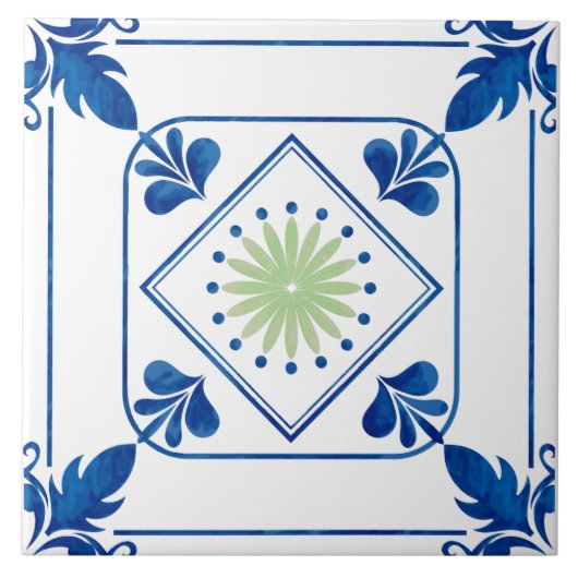 Rosette (grün) Keramik Tile Fliese (Vorderseite)