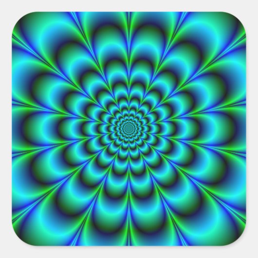 Rosette in Türkisgrün und Blau Quadratischer Aufkleber (Vorderseite)