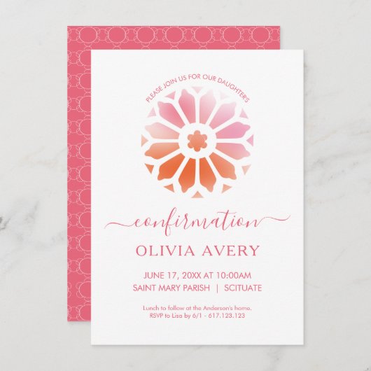 Rosette, rosa Bestätigung Einladung (Vorne/Hinten)