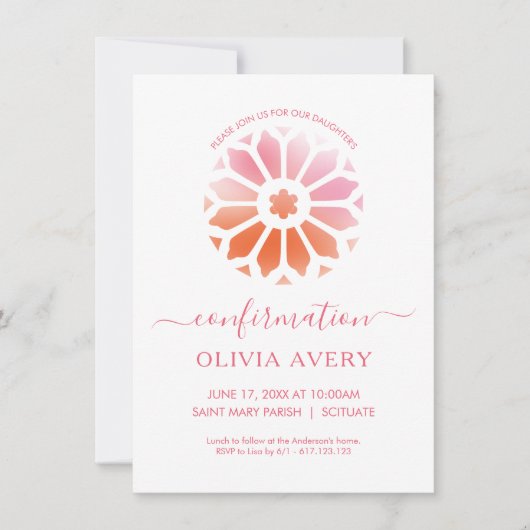 Rosette, rosa Bestätigung Einladung (Vorderseite)