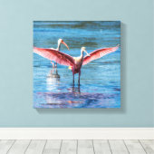 Rosette Spoonbill 12" x 12" Wrapped Canvas Leinwanddruck (Insitu (Holzboden))