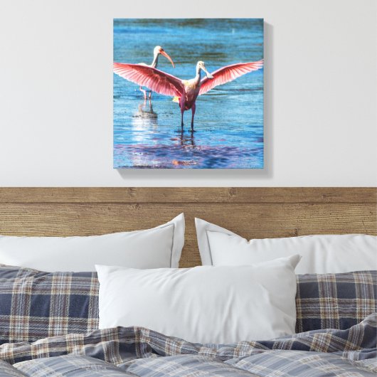 Rosette Spoonbill 12" x 12" Wrapped Canvas Leinwanddruck (Insitu (Schlafzimmer))