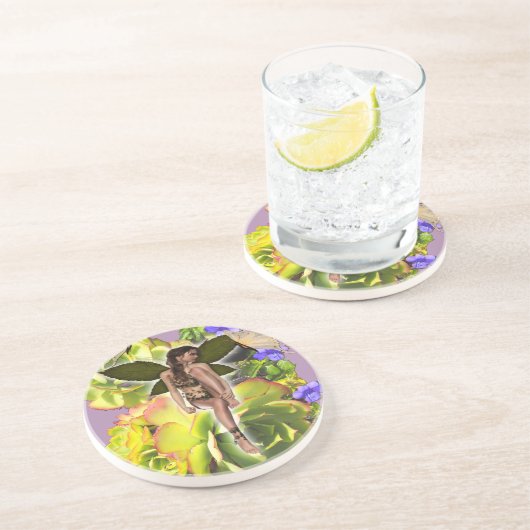 Rosette Succulent Besucher Sandstein Untersetzer (Seite)