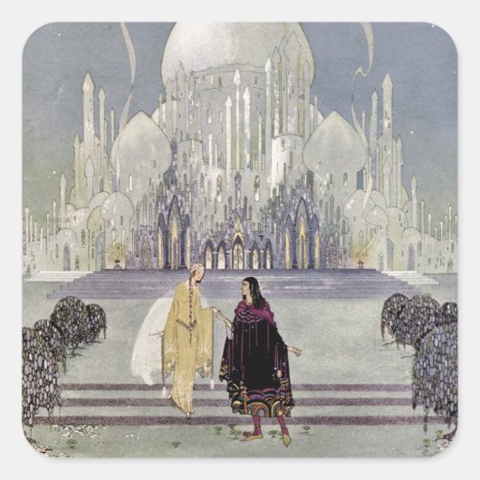 Rosette und Prinz Charmant Quadratischer Aufkleber (Vorderseite)