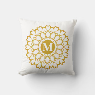 Rosetten des Herzens Gold und Weiße Monogramm Kissen