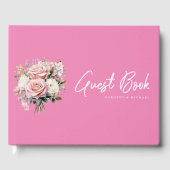 Rosewater Dreams: Moderne rosa Hochzeit Gästebuch (Vorderseite)