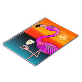 Roséwein trinkender Flamingo mit Monogramm Notizblock (Linke Seite)