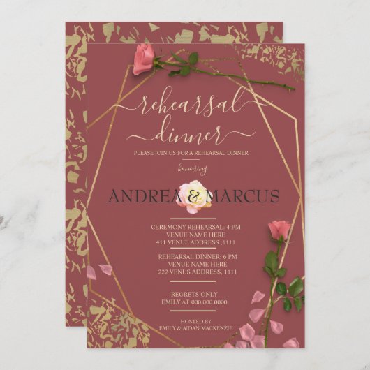 Rosewood and Gold Wedding Probe Dinner (Vorne/Hinten)