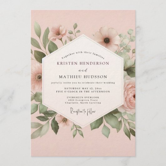 Rosewood-Blumen-Hochzeit Einladung (Vorderseite)