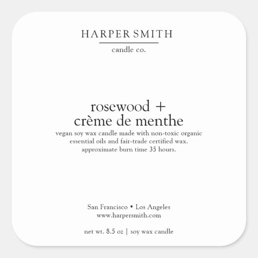 Rosewood & Crème de Menthe Matte Candle Label Quadratischer Aufkleber (Vorderseite)
