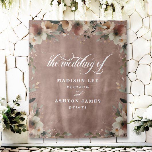 Rosewood Floral Wedding Foto Stand Hintergrund Wandteppich
