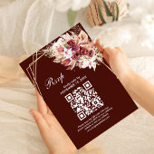 Rosewood Gold Frame QR Code Wedding RSVP Card