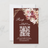 Rosewood Gold Frame QR Code Wedding RSVP Card Karte (Vorderseite)