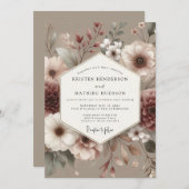 Rosewood Muted Bloom Wedding Einladung (Vorne/Hinten)
