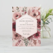 Rosewood Painterly Flora Wedding Einladung (Stehend Vorderseite)