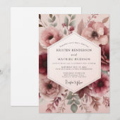 Rosewood Painterly Flora Wedding Einladung (Vorne/Hinten)