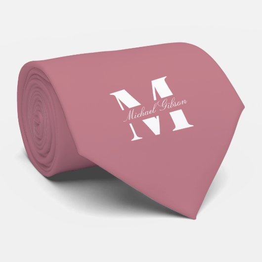 Rosewood Pink | Benutzerdefinierte Monogramm-Hochz Krawatte (Gerollt)