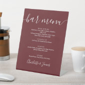 Rosewood Pink Elegante Script Wedding Bar Menu Sockelschild (In SItu)