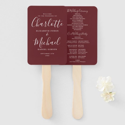 Rosewood Pink Signature Script Wedding Programm Fächer (Vorne und Hinten)