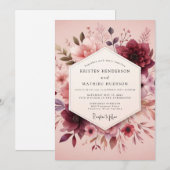 Rosewood Romantic Bloom Wedding Einladung (Vorne/Hinten)