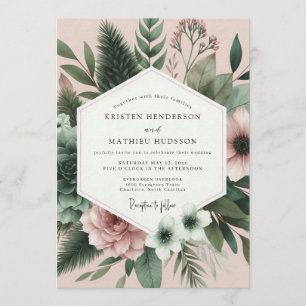 Rosewood-Salbei-Blumenkunst-Hochzeit Einladung