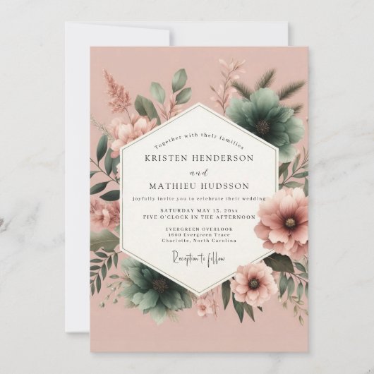 Rosewood Teal Painterly Hochzeit Einladung (Vorderseite)