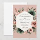 Rosewood Teal Painterly Hochzeit Einladung (Vorne/Hinten)