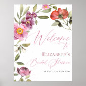 Rosey Floral Spring Brautparty Welcome Sign Poster (Vorne)