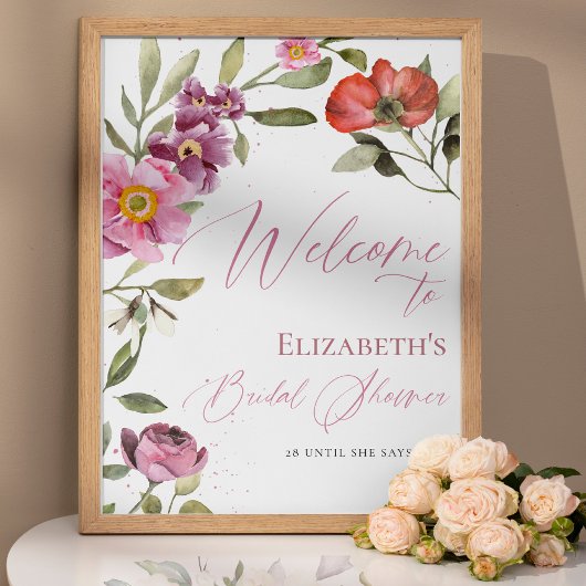 Rosey Floral Spring Brautparty Welcome Sign Poster