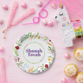 Rosh Hashana farbenfrohe Blumenkreideplatte Pappteller (Party)
