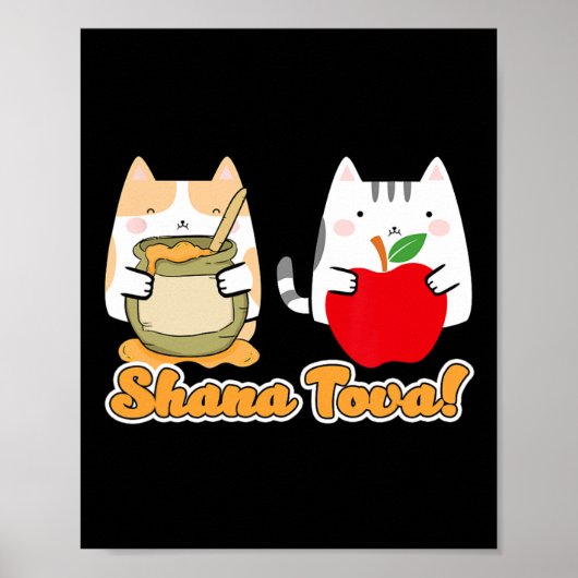 Rosh Hashana for Cat People Kawaii - Happy Jewish Poster (Vorne)