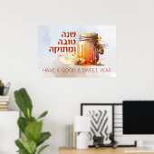Rosh Hashana Hebrew Honey Apple Shana Tova Poster (Heimbüro)