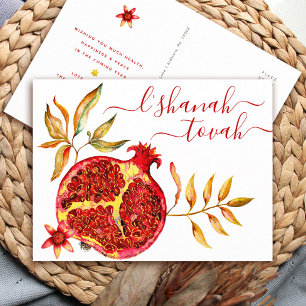 Rosh Hashana Rot Gold Aquarell Granatapfel Bold Feiertagspostkarte