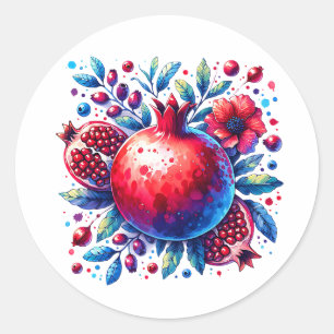 Rosh Hashana Wasserfarbe Pomegranat Runder Aufkleber