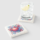 Rosh Hashana Wasserfarbe Pomegranat Steinuntersetzer (Seitenansicht)