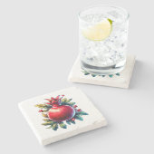 Rosh Hashana Wasserfarbe Roter Granatapfel Steinuntersetzer (Seitenansicht)
