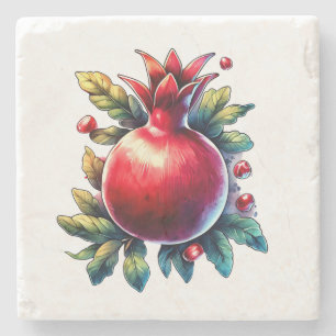Rosh Hashana Wasserfarbe Roter Granatapfel Steinuntersetzer