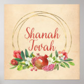 Rosh HaShana wünscht von Shanah Tovah w. Granatapf Poster (Vorne)