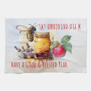 Rosh Hashana Yiddish Greetings Honey Apple Geschirrtuch