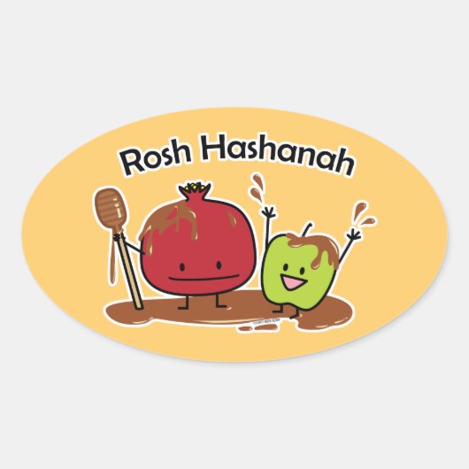 Rosh Hashanah Apfel Granatapfel Honig Jüdisches Ja Ovaler Aufkleber (Vorderseite)