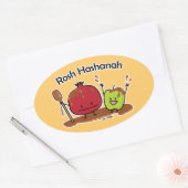 Rosh Hashanah Apfel Granatapfel Honig Jüdisches Ja Ovaler Aufkleber (Umschlag)