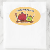 Rosh Hashanah Apfel Granatapfel Honig Jüdisches Ja Ovaler Aufkleber (Tasche)
