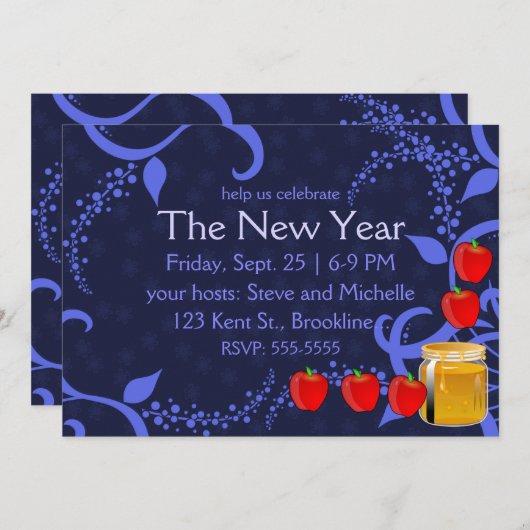 Rosh Hashanah Äpfel und Honey auf Blue Einladung (Vorne/Hinten)