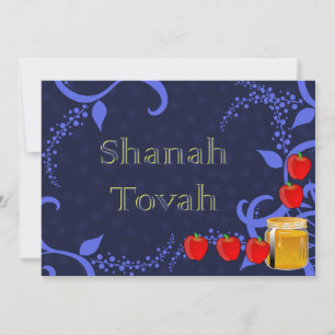 Rosh Hashanah Äpfel und Honig Blaue Flat Card Feiertagskarte