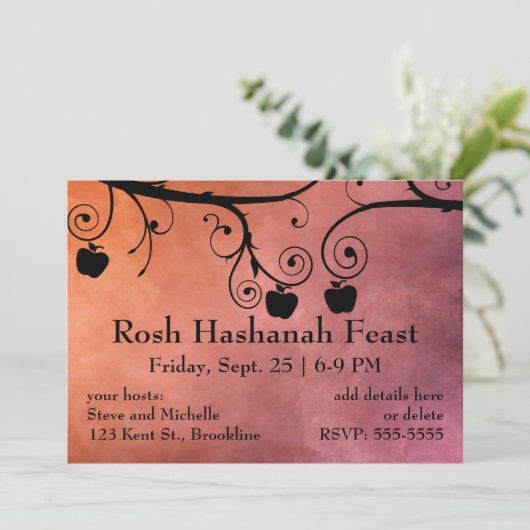 Rosh Hashanah Apple Silhouette Einladung (Stehend Vorderseite)