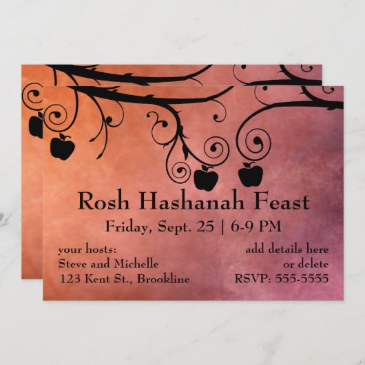 Rosh Hashanah Apple Silhouette Einladung (Vorne/Hinten)